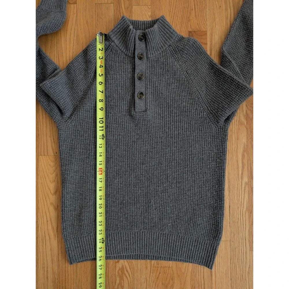 Banana Republic Sweater Mens Large Italian Yarn Waffle Knit Wool Henley Grey